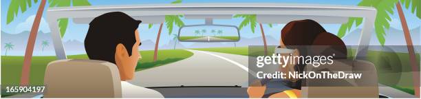 road trip auf einem sommerurlaub - auto rückspiegel stock-grafiken, -clipart, -cartoons und -symbole