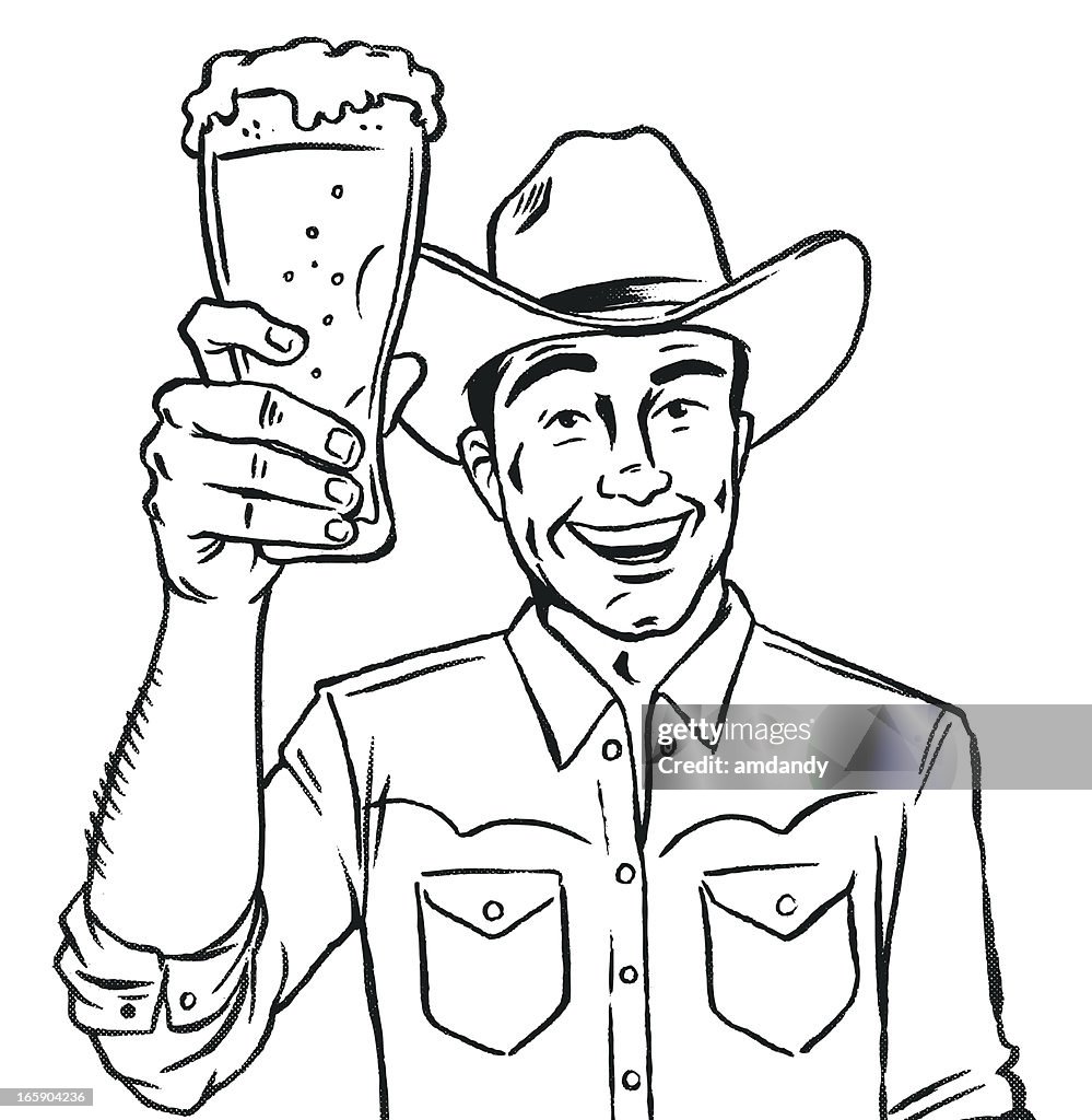 Retro Cowboy and Beer