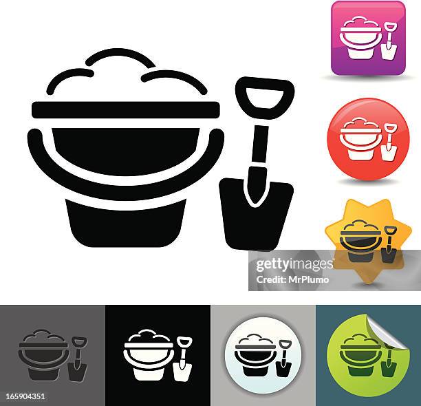 sand bucket and shovel icon | solicosi series - sand bucket stock illustrations