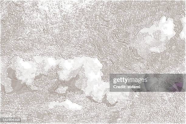 cloudy sky - engraved image stock illustrations