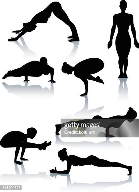 illustrations, cliparts, dessins animés et icônes de silhouettes de yoga sophistiqué - posture du poisson