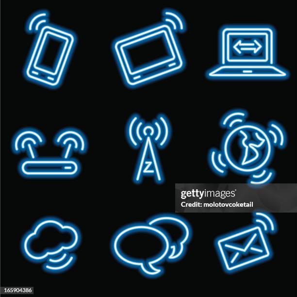 neon-icons-kommunikation - modem stock-grafiken, -clipart, -cartoons und -symbole