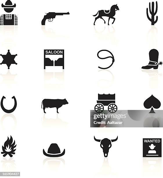stockillustraties, clipart, cartoons en iconen met black symbols - wild west & cowboys - sherriff