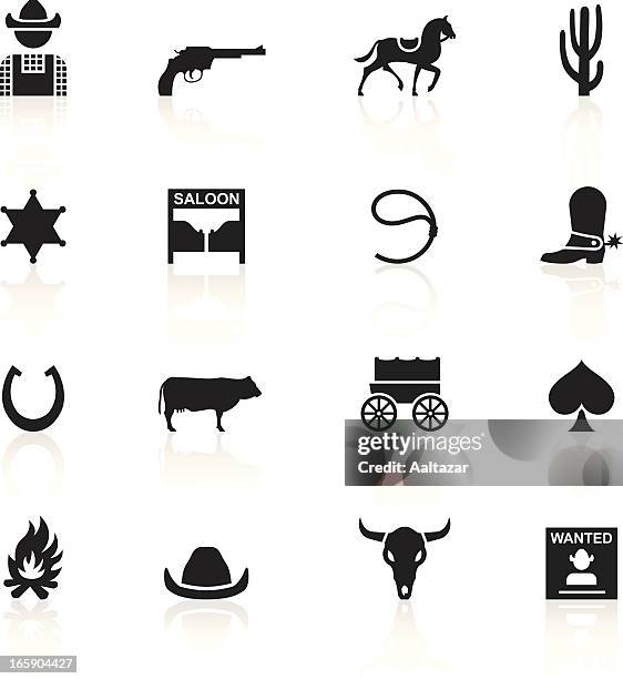 stockillustraties, clipart, cartoons en iconen met black symbols - wild west & cowboys - country and western music