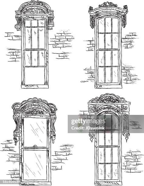 set of assorted victorian style windows - window frame stock illustrations