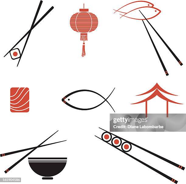 stockillustraties, clipart, cartoons en iconen met sushi icons - chopsticks