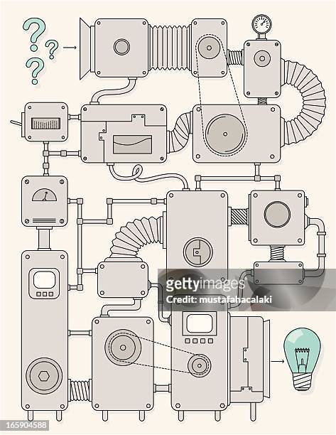 ilustraciones, imágenes clip art, dibujos animados e iconos de stock de máquina de solución - maquinaria