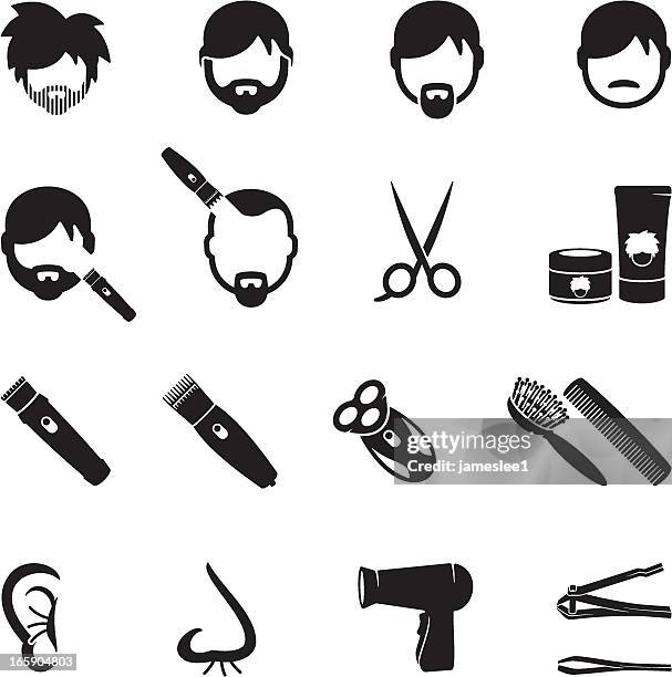 stockillustraties, clipart, cartoons en iconen met male grooming icons - elektrisch scheerapparaat