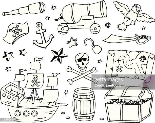 stockillustraties, clipart, cartoons en iconen met pirate doodles - anker