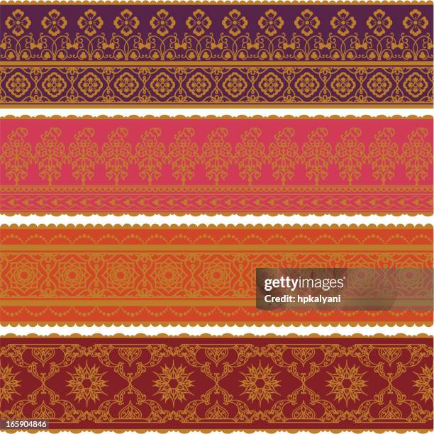 sari borders - brocade stock illustrations