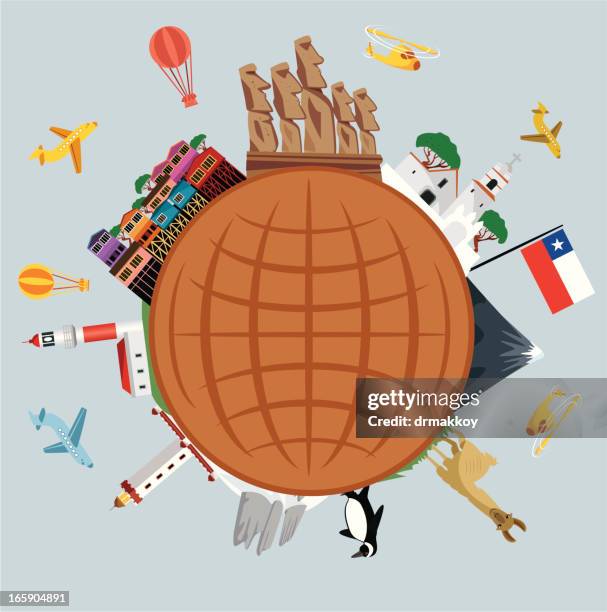 stockillustraties, clipart, cartoons en iconen met chile travel symbols - valparaíso chili