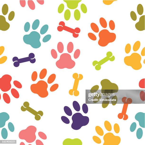 dog paw seamless pattern - dog bone pattern vector stock illustrations