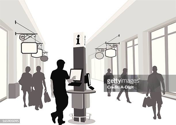 kiosk'n shopping vector silhouette - digital kiosk stock illustrations