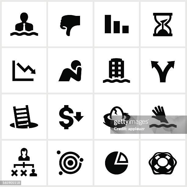 stockillustraties, clipart, cartoons en iconen met black business failure icons - wrong way