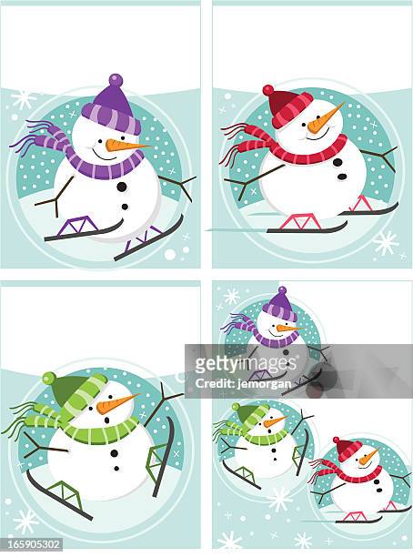 snowmen snow globe ice skater gift tags - ice skating christmas stock illustrations