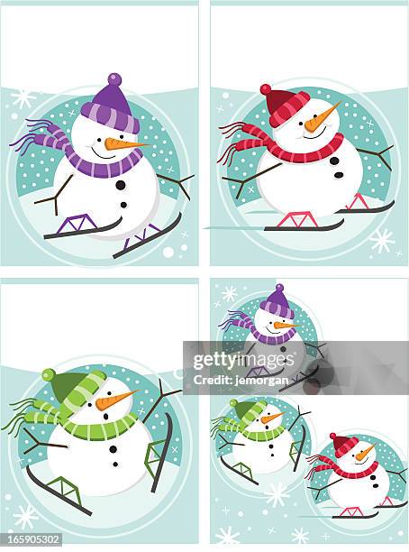 snowmen snow globe ice skater gift tags - funny snow globe 幅插畫檔、美工圖案、卡通及圖標