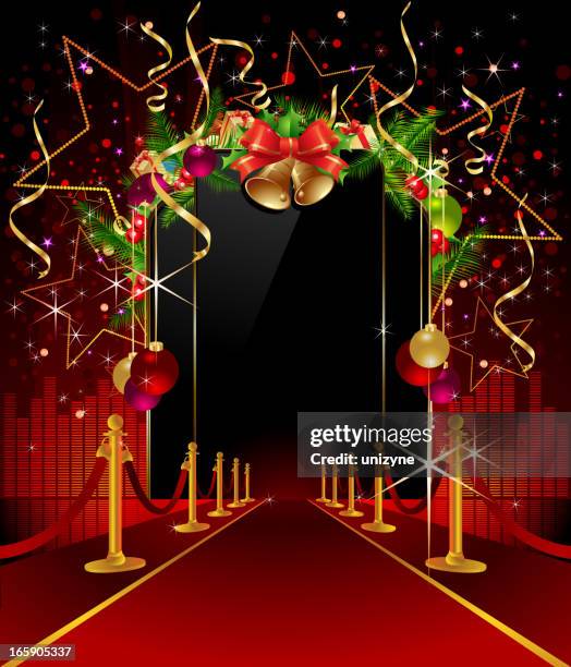 stockillustraties, clipart, cartoons en iconen met decorated red carpet for christmas - red carpet event