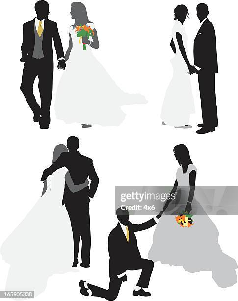 multiple images of a couple - romantic couple back stock illustrations