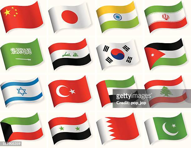 ilustrações, clipart, desenhos animados e ícones de bandeira de forma de onda coleção de ícones-ásia - kuwait