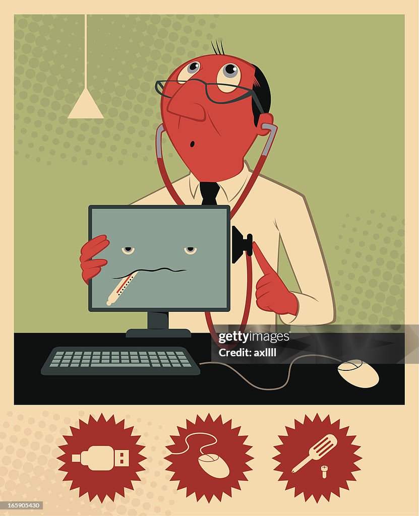 A Cartoon Of A Doctor Helping A Computer High-Res Vector Graphic ...
