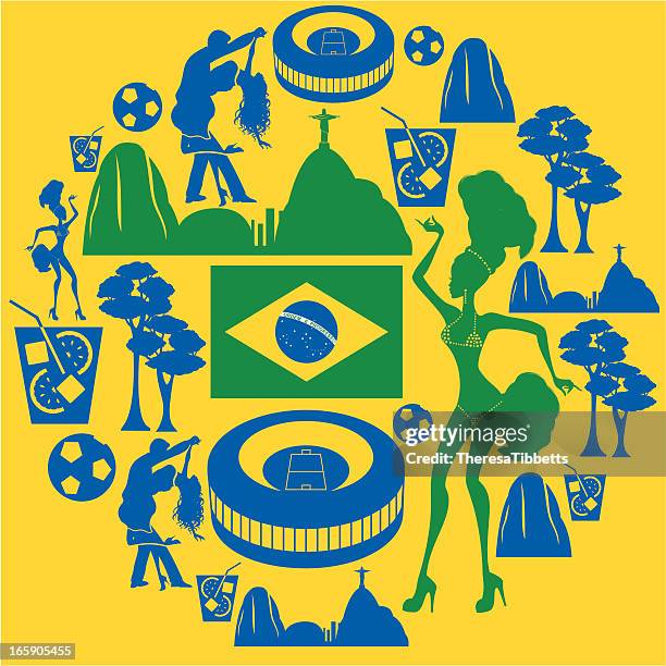 brasilianische symbol montage - christusstatue stock-grafiken, -clipart, -cartoons und -symbole