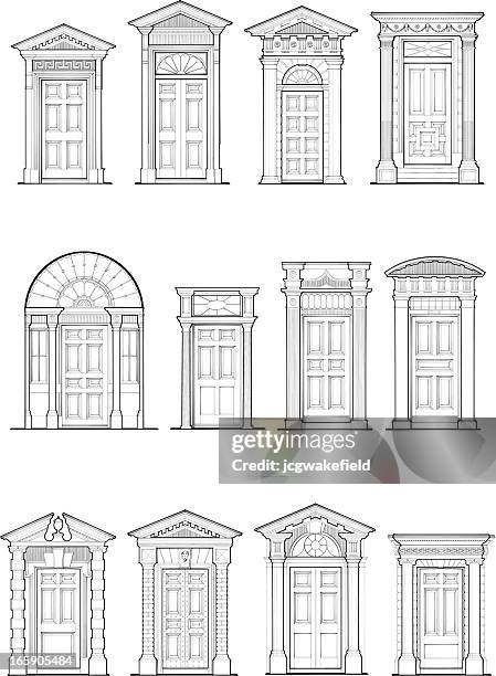 stockillustraties, clipart, cartoons en iconen met georgian door details - houten lambrisering