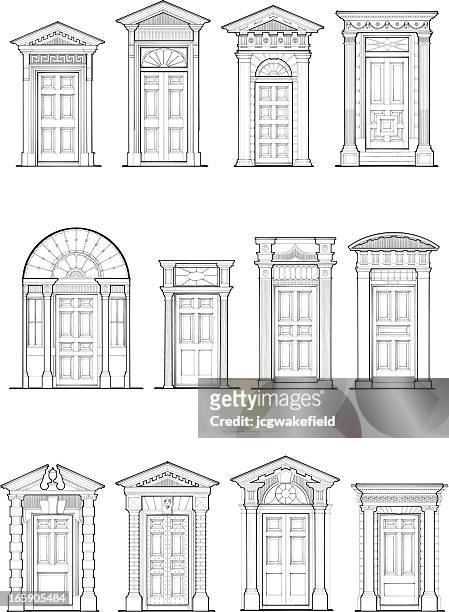 ilustrações, clipart, desenhos animados e ícones de georgian porta detalhes - porta dupla