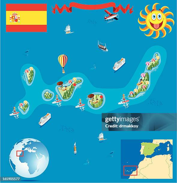 cartoon karte der kanarischen inseln - canary islands stock-grafiken, -clipart, -cartoons und -symbole