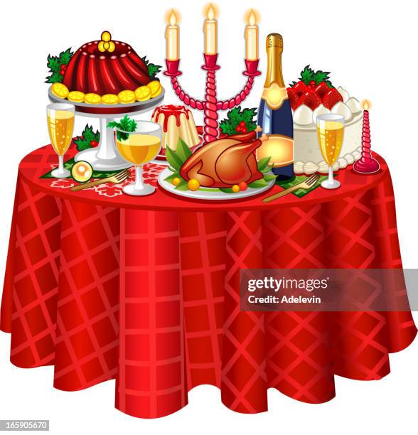 weihnachten festlich tisch - buffet table stock-grafiken, -clipart, -cartoons und -symbole