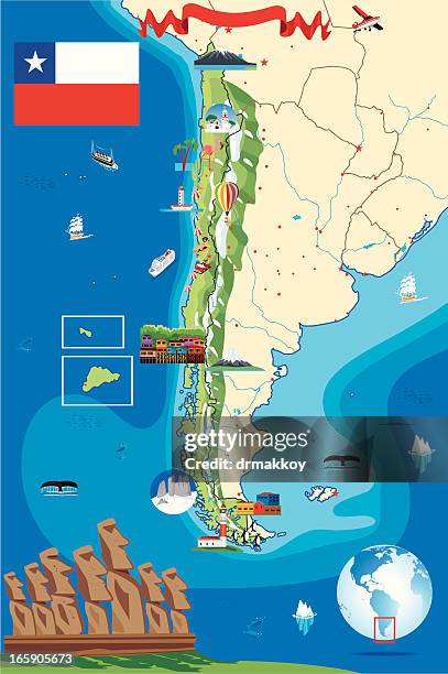 cartoon map of  chile - concepcion chile stock illustrations