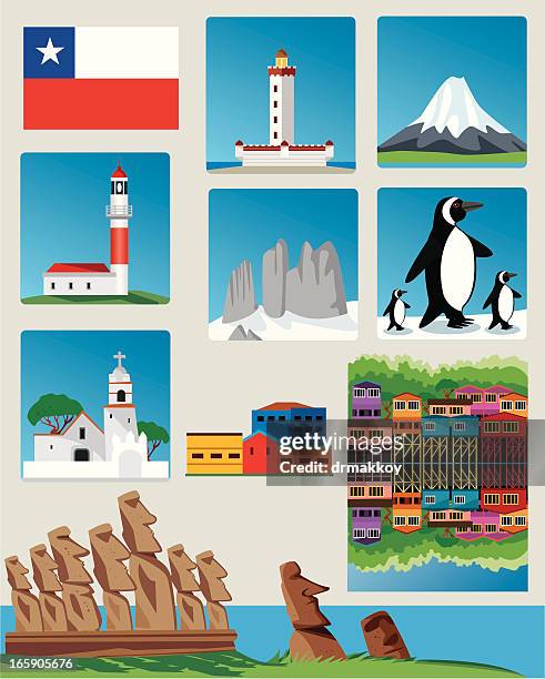chile symbols - magellanic penguin stock illustrations