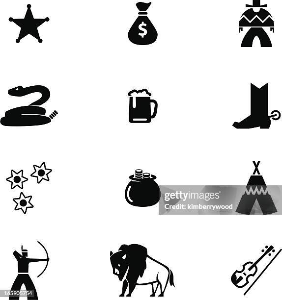 wild west icon set - rattlesnake stock illustrations