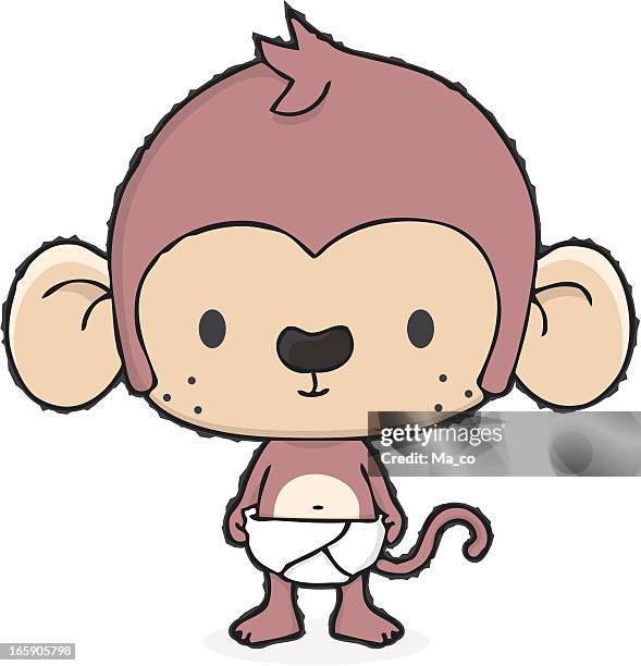 baby monkey with diaper / cartoon - newborn animal stock illustrations