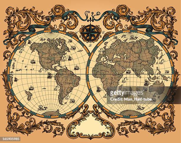 stockillustraties, clipart, cartoons en iconen met world map in vintage style - old world map