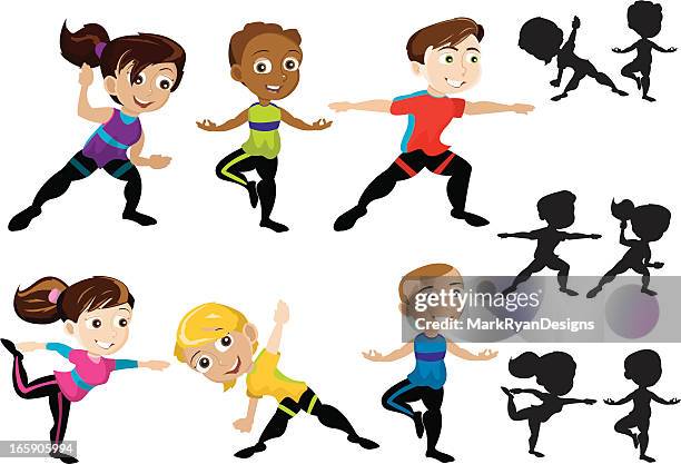 yoga kids - sweat yoga class stock illustrations