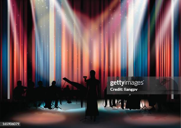 ilustraciones, imágenes clip art, dibujos animados e iconos de stock de etapa de orquesta - orquesta
