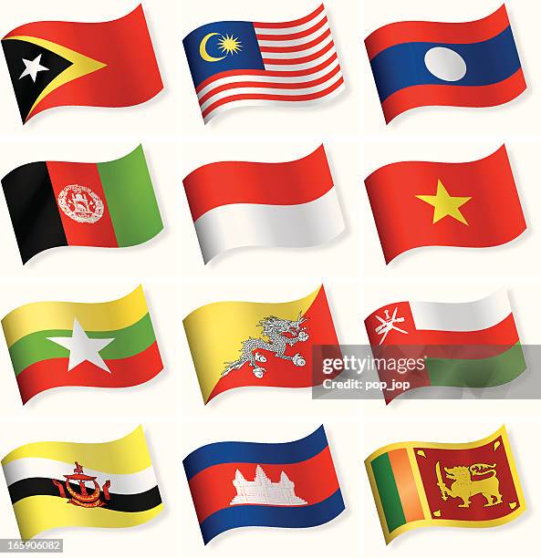 waveform flags icon collection - asia - laos stock illustrations