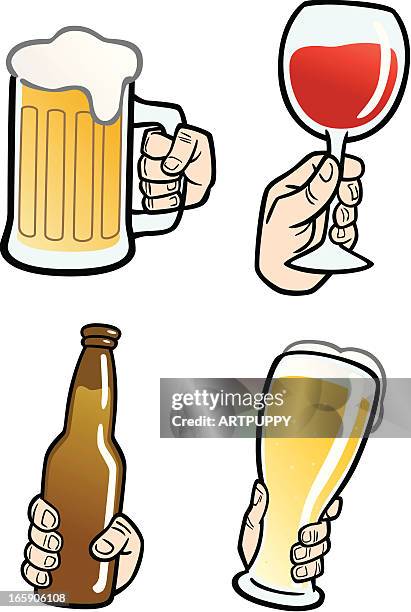 hands holding beverages - hand holding beer bottle stock illustrations