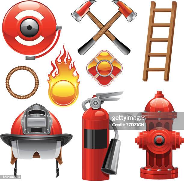 feuerwehrmann design-elemente - feuerwehrhelm stock-grafiken, -clipart, -cartoons und -symbole