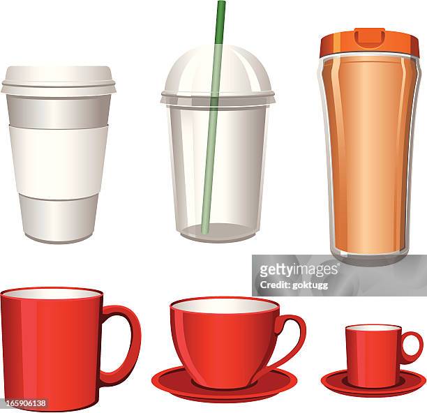 coffee cup set - plastic straw stock illustrations