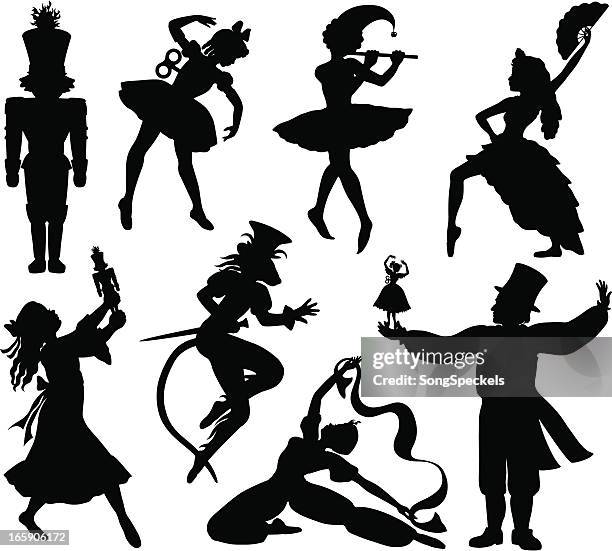 nussknacker ballett silhouetten - harlekin stock-grafiken, -clipart, -cartoons und -symbole