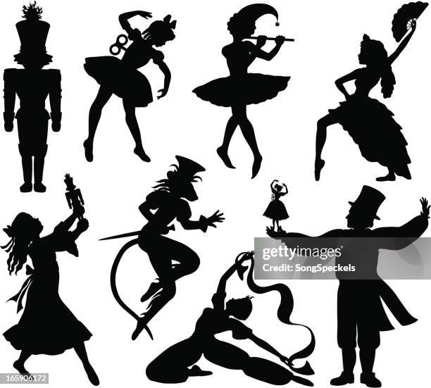 nutcracker ballet silhouettes - ballet dancing stock illustrations