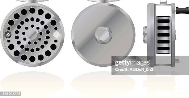 big fly reel - fishing reel stock illustrations