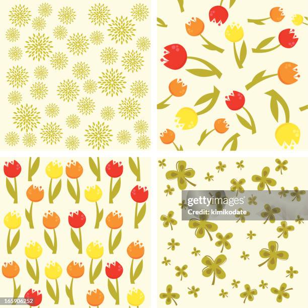 spring flowers seamless pattern set - tulip background stock illustrations