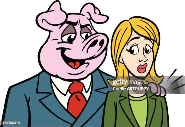 businessman pig with woman - sexual harassment stock illustrations