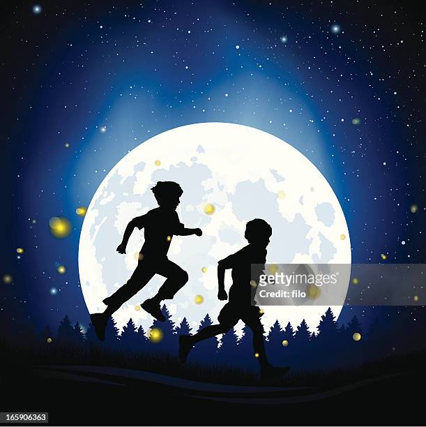summer fireflies - children playing silhouette stock illustrations