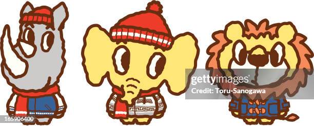 animals which wore winter clothes - winter jacket stock illustrations