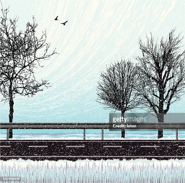 snow, road and trees background - snow on grass stock illustrations