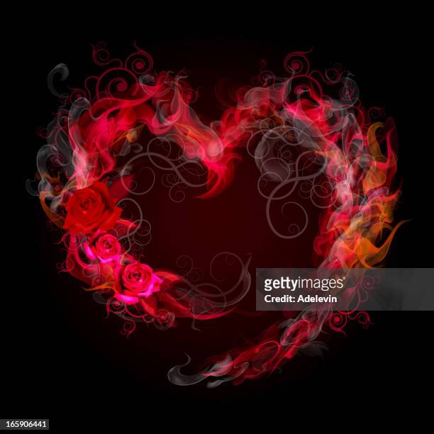 bildbanksillustrationer, clip art samt tecknat material och ikoner med flaming heart frame - burning rose