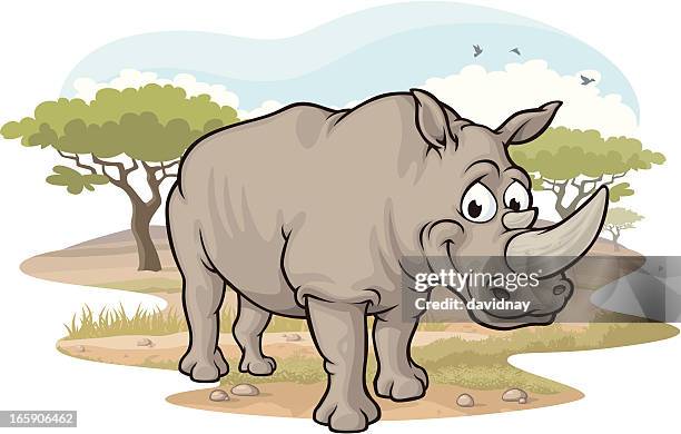 bildbanksillustrationer, clip art samt tecknat material och ikoner med rhino on the savannah - rhinoceros